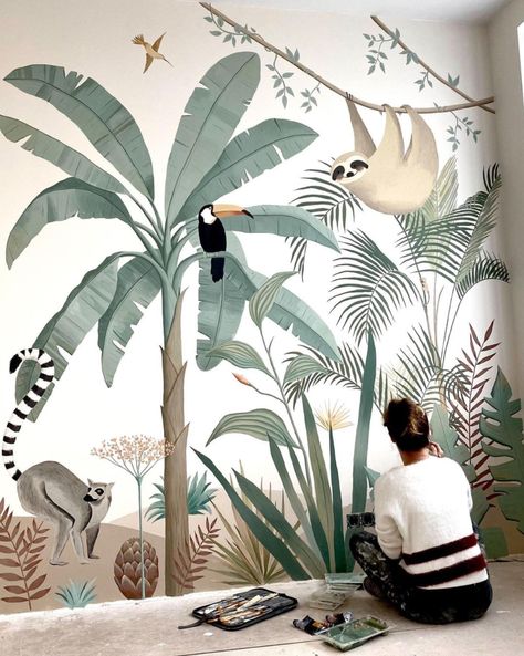 Beautiful Murals in Children’s Bedrooms – Fubiz Media Baby Nursery Murals, Childrens Bedroom Wallpaper, Nursery Wall Painting, Kids Room Murals, Kids Room Paint, Modern Kids Room, Nursery Mural, Room Wall Painting, Murals For Kids