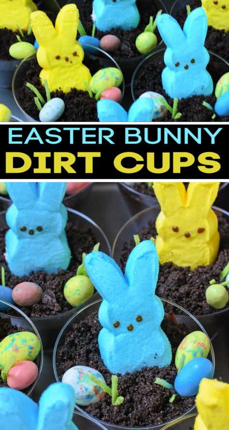 Dirt Cups Easter, Dirt Cake Ideas, Easter Dirt Cups, Oreo Dirt Cups, Easter Bunny Desserts, Easter Oreos, Bunny Desserts, Easter Deserts, Edible Grass