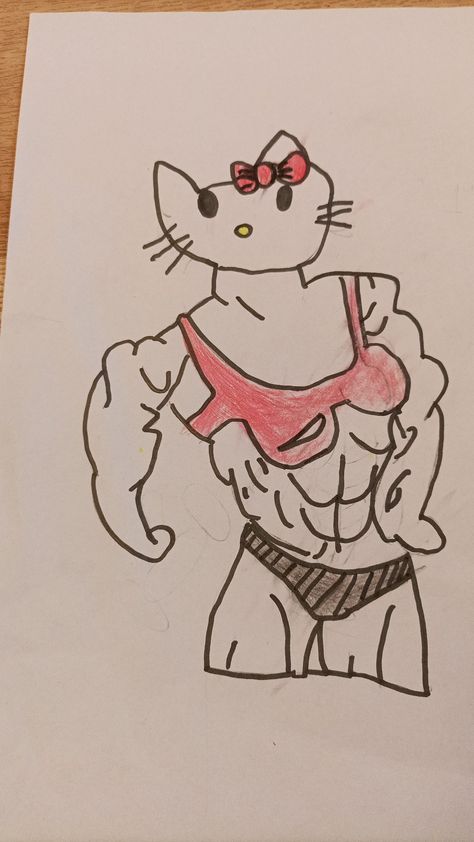 Cool Strong Hello Kitty, Kitty Drawing, Hello Kitty Drawing, Hello Kitty, Kitty, Drawings, Quick Saves