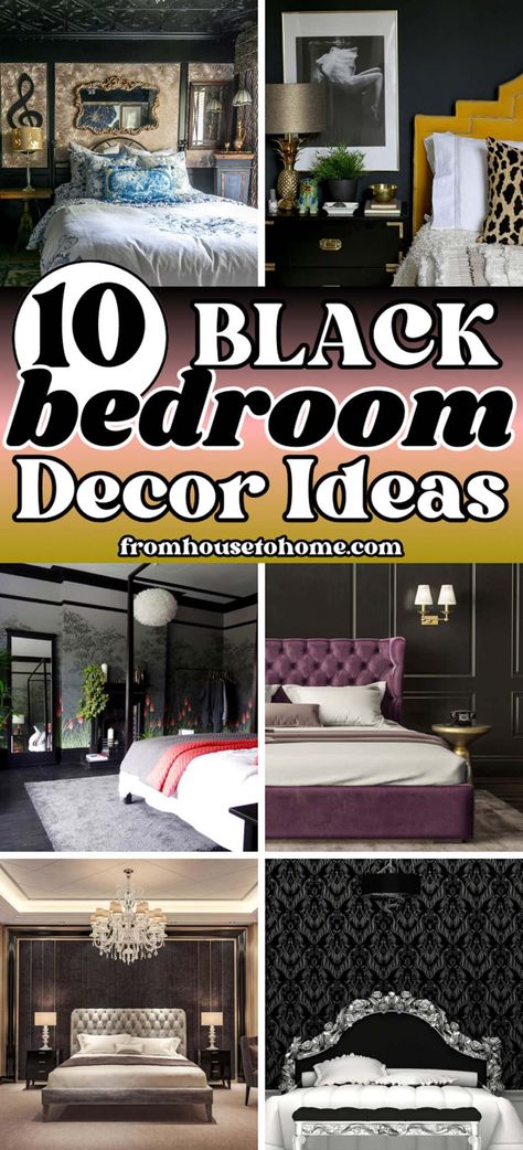 10 black bedroom decor ideas Black White And Red Bedroom Ideas, Black Bedroom Walls, Black Bedroom Decor Ideas, Yellow Bedroom Walls, Black Walls Bedroom, Fall Bedroom Ideas, Black Room Decor, Painted Ceilings, Black Bedroom Decor