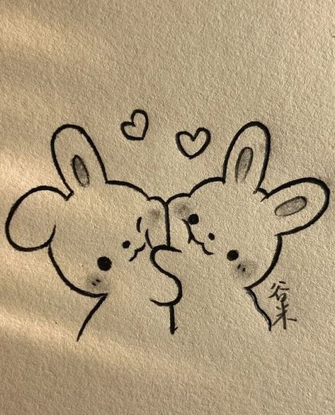 bunnies hugging Doodles, Sketch, Art