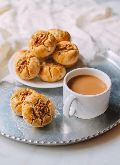 Chinese Walnut Cookies, by thewoksoflife.com Walnut Cookie Recipes, Wok Of Life, Woks Of Life, The Woks Of Life, Walnut Cookies, Woks, Tea Cakes, A Cup Of Coffee, Frappe