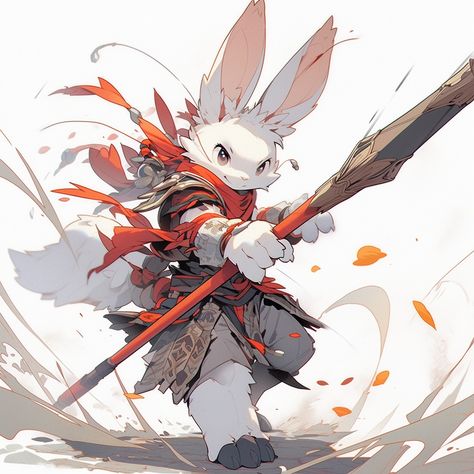 Bunny Monk Dnd, Harengon Monk, Rabbit Concept Art, Bunny Warrior, Rabbit Character Design, Rabbit Warrior, Anthropomorphic Bunny, Anthropomorphic Rabbit, Rabbit Samurai