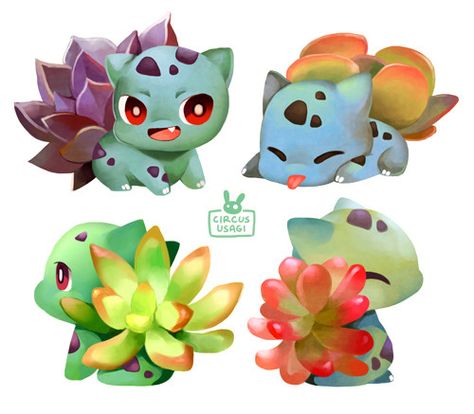 ArtStation - bulbasaurs and succulents , Jia-ying Ong                                                                                                                                                                                 More Pokemon Bulbasaur, Succulent Art, Pokemon Memes, Pokemon Fusion, Pokemon Teams, Pokemon Drawings, Pokemon Fan Art, Pokemon Pictures, Geek Out