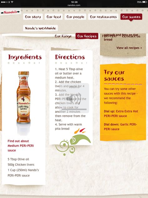 Nandos peri peri chicken livers. I love it when a restaurant share their recipes - after all we're still buying their product/sauce! Peri Peri Livers Recipe, Peri Peri Chicken Livers Nandos, Nandos Peri Peri Sauce Recipe, Nandos Chicken Livers Recipe, Nandos Peri Peri Chicken Recipe, Nandos Recipes, Nandos Chicken Recipe, Peri Peri Chicken Livers, Nandos Peri Peri Chicken