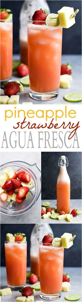 PINEAPPLE STRAWBERRY AGUA FRESCA - a light refreshing drink to keep you cool all summer long! This Agua Fresca takes less than 10 minutes to make and is sweetened with agave nectar. | joyfulhealthyeats.com Strawberry Agua Fresca, Agua Fresca Recipe, Homemade Soda, Pineapple Strawberry, Summertime Drinks, Refreshing Summer Drinks, Easy Drink Recipes, Agua Fresca, Agave Nectar