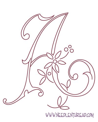 Free Hand Embroidery Pattern: Monogram, Letter A - may paint this in Alana's room instead of doing wooden letters or something... Embroidery Alphabet Letters Design, Embroidered Letters Alphabet, Free Printable Monogram, Hand Embroidery Letters, Monogramm Alphabet, Parchment Design, Monogram Printable, Free Monogram, Alphabet Stencils