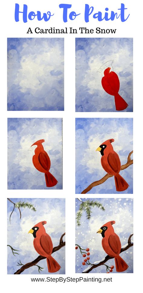 Guided Painting, Tracie Kiernan, Canvas Painting Projects, Winter Paintings, Cardinal Painting, Painting Challenge, Painting 101, Christmas Paintings On Canvas, Canvas Painting Tutorials