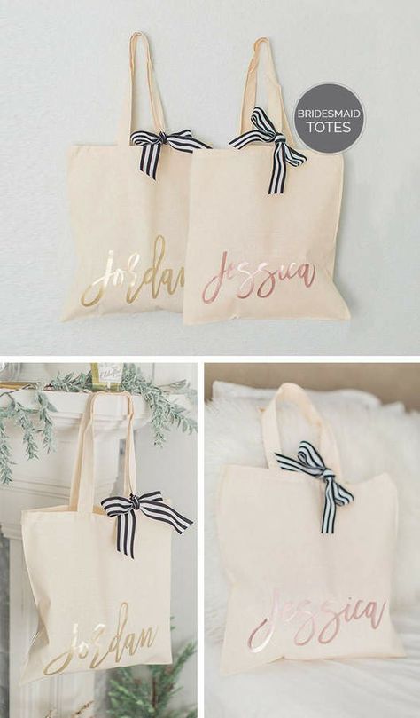 Customized bridesmaid tote bag #affiliate Inexpensive Bridesmaid Gifts, Personalized Tote Bags Bridesmaids, Bridal Party Tote Bags, Diy Bridesmaid Gifts, Bridal Party Totes, Will You Be My Bridesmaid Gifts, Gifts For Bridesmaids, Sac Tote Bag, Bridesmaid Diy