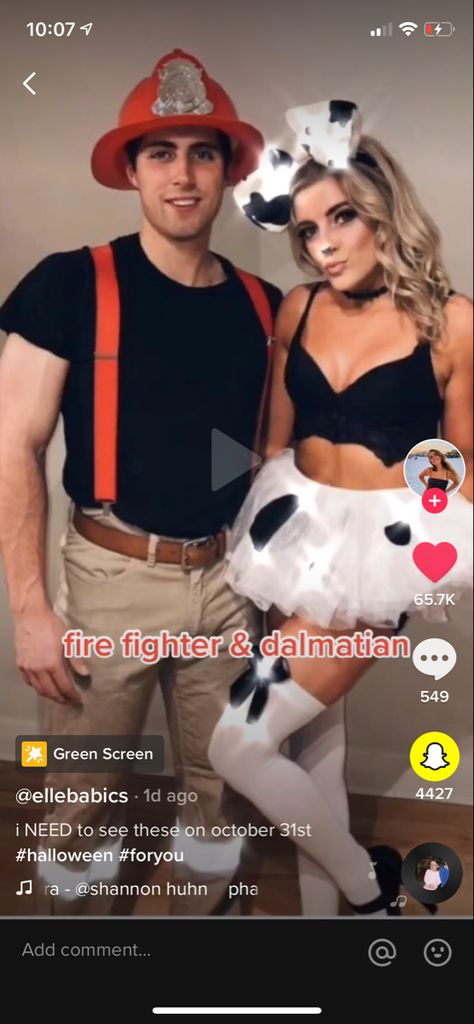 Couples Halloween Firefighter, Fireman Dalmation Costume Couple, Hot Dalmation Costume, Fireman Couple Costume, Firefighter Dalmation Costume, Fireman And Dalmatian Costume Couple, Firefighter And Dalmatian Costume Couple, Hot Firefighter Costume, Firefighter Couple Costume