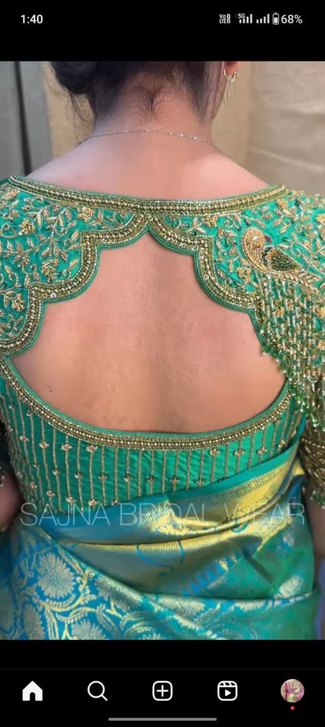 Buy Stone Studded Gold Work Kardana N Zardosi Net Hands Work Blouse Ready to Wear Online in India - Etsy Work Blouse Designs Latest, Zardosi Work Blouse, Green Blouse Designs, Stone Work Blouse, Netted Blouse Designs, Aari Blouse, Latest Model Blouse Designs, Net Blouses, Blouse Design Images