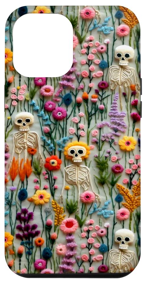 PRICES MAY VARY. Retro Skull in Flowers Bloom - Vintage Skeletons Embroidered Floral Charm Flower Filed - Halloween Cottagecore Skull Skeleton Bone Colorful Embroidery Two-part protective case made from a premium scratch-resistant polycarbonate shell and shock absorbent TPU liner protects against drops Printed in the USA Easy installation Boho Skeleton, Halloween Cottagecore, Floral Halloween, Charm Phone, Floral Skull, Flowers Bloom, Flower Skull, Mushroom Art, Embroidery And Stitching