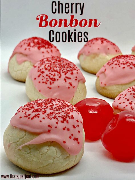 Buried Cherry Cookies, Cherry Bon Bon Cookies, Cookies With Maraschino Cherries, Bon Bon Cookies, Bonbon Cookies, Cherry Bon Bon, Cherry Cookies Recipes, Simple Cookie, Cherry Cookies