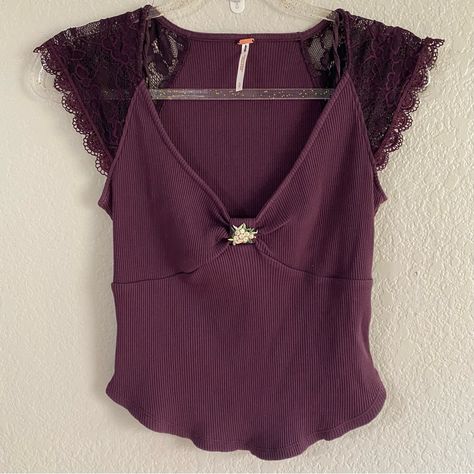 New Free People Let's Talk Baby Tee Plum Purple Size: Small Details: New Without Tags. So Cute! Plum Shirt Outfit, Purple Vintage Clothes, Plum Clothes, Whimsigoth Tops, Plum Outfit Ideas, Purple Clothes, Plum Top, Purple T Shirts, Make Your Own Clothes