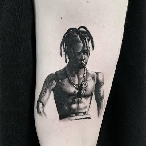 Travis Scott Tattoo Ideas, Hypebeast Tattoo, Travis Scott Tattoo, Scott Tattoo, Travis Scott Rodeo, Travis Scott Concert, Tattoo Mini, Black Art Tattoo, Memorial Tattoos