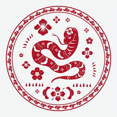 Snake year red badge vector traditional Chinese zodiac sign | premium image by rawpixel.com / nunny Snake Chinese Zodiac, Snake Zodiac, Wood Snake, Snake Logo, Chinese Zodiac Dragon, Chinese New Year Card, Cobra Kai Dojo, Chinese Pattern, Circle Drawing