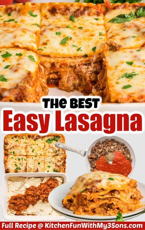 I love Italian meals, especially when they don’t take a lot of time. This Easy Lasagna Recipe is one of my go-to's. It’s so flavorful, cheesy, and family-friendly. My kids love pasta and I can guarantee that they will have full bellies at the end of the day whenever I make this recipe. Betty Crocker Lasagna Recipe, Creamette Lasagna Recipe, Manicotti Stuffed Shells, Quick Lasagna Recipe, Cheesy Lasagna Recipe, Quick Lasagna, The Best Lasagna, Baked Pasta Dishes, Meals Kids Love