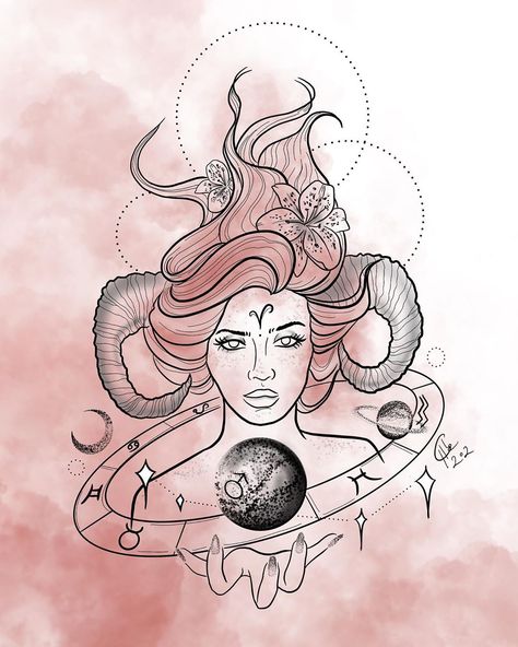 321 Likes, 98 Comments - c h l o e  m e z Intuitive Art (@hummingbirdinkstudio) on Instagram: “✨You are witnessing the birth of my Zodiac Goddess Art ✨Something I’ve been talking about for…” Zodiac Goddess Art, Aries Goddess Tattoo, Aries Goddess, Zodiac Goddess, Virgo Goddess, Goddess Tattoo, Intuitive Art, Goddess Art, Aries Zodiac