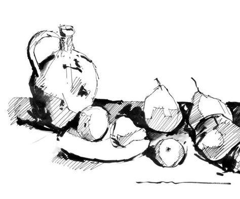 Ink Still Life, Black Pen Sketches, Pen And Ink Illustrations, Still Life Sketch, Black Ink Art, Black And White Art Drawing, Tinta China, Still Life Drawing, Pen Sketch