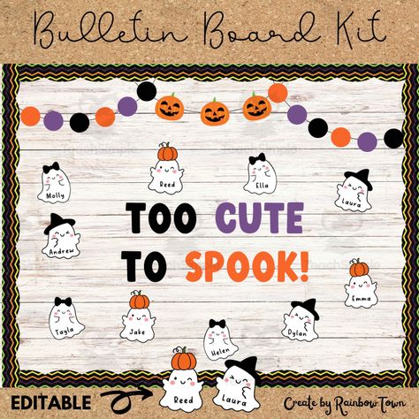 Halloween Bulletin Board or Door Display- 3 PDF files- 1 PPT file for Editable Nametags- Easy to Download and Print- US Letter Size Teacher Halloween Bulletin Boards, Halloween Prek Bulletin Board, Fall Decorations For Classroom Door, Halloween Preschool Board, Infant October Bulletin Board Ideas, October Toddler Themes, Infant Halloween Bulletin Board Ideas, Fall Bulletin Board Ideas For Preschool October, Ghost Bulletin Board Ideas