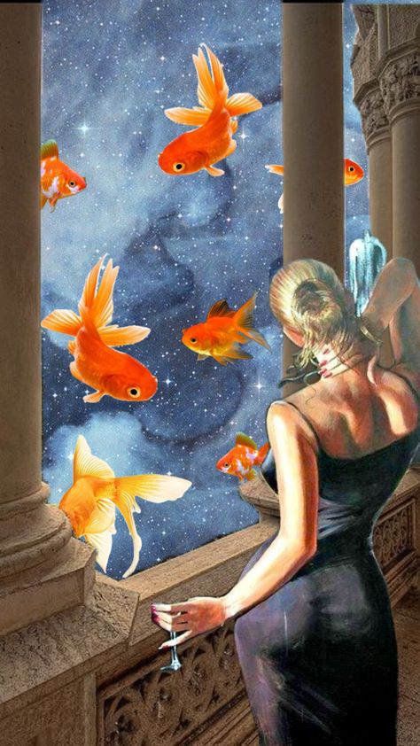 Space of Gold #goldfish #spaceaesthetic Gold Fish Aesthetic, Goldfish Aesthetic, Fish Bowl Aquarium, Goldfish In A Bag, Goldfish Wallpaper, Gold Fish Painting, Bowl Aquarium, Goldfish Painting, Aesthetic Fish