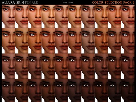 Pralinesims' Allura Skin Color Pack 2 Sims 4 Melanin Skin Pack, The Sims 4 Cc Body Color, Sims 4 Skin Swatches, Sims 4 Black Features, Sims 4 Cc Skintones Black, Sims 4 Cc Skin Swatches, Sims Cc Skin Colors, Sims 4 Cc Skin Colour, Sims4 Cc Skin Details Alpha