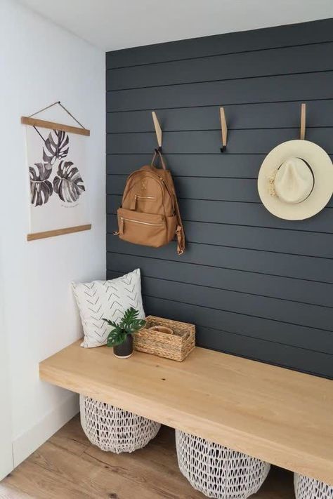 Mudroom Remodel, Mudroom Entryway, Mudroom Decor, Hal Decor, Mudroom Design, Hallway Ideas Entrance Interior Design, Mudroom Bench, Wooden Bench, Ship Lap Walls