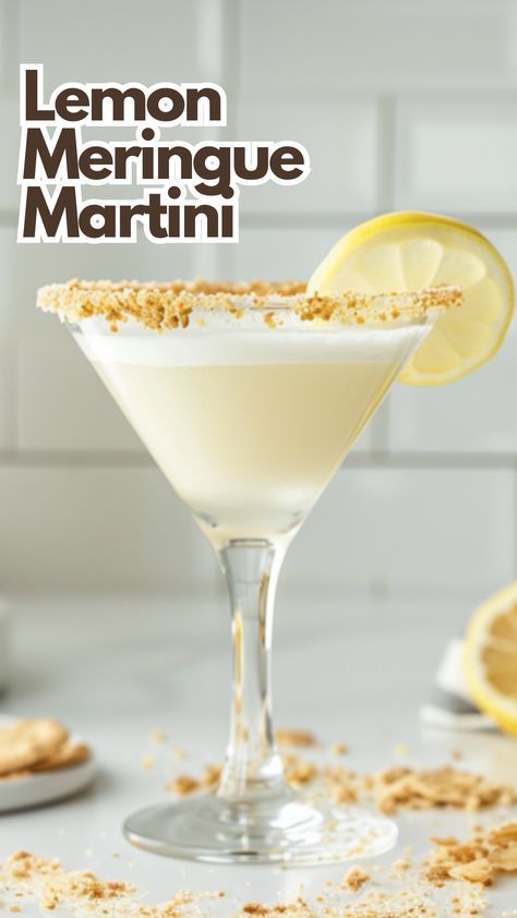 Lemon Meringue Martini Lemon Meringue Pie Martini, Whipped Vodka Martini Recipes, Lemon Meringue Martini Recipe, Lemon Meringue Martini, Classic Martini Recipes Vodka, Lemon Cheesecake Cocktail, Lemoncello Martini Recipes, Fancy Martini Recipes, Lemon Drop Martini With Limoncello