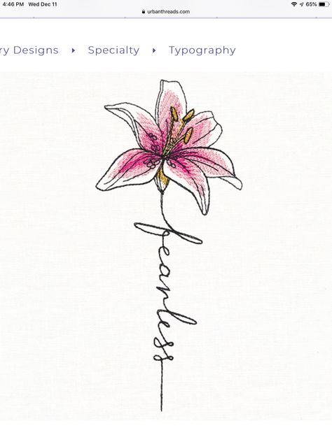 Embroidery Lily, Fearless Tattoo, Towel Flower, Small Girly Tattoos, Freestanding Lace Embroidery, Lily Tattoo, H Design, Discreet Tattoos, Girly Tattoos