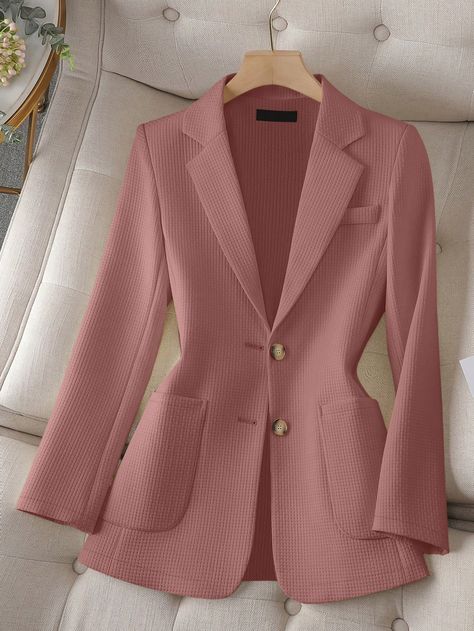 SHEIN Privé Women Solid Color Simple Lapel Elegant Suit JacketI discovered amazing products on SHEIN.com, come check them out! Dusty Pink Outfits, New Stylish Dress, Elegant Suit, Women Blazers, Work Fits, Long Sleeve Blazers, Blazer Outfits, Pink Outfit, Colored Blazer