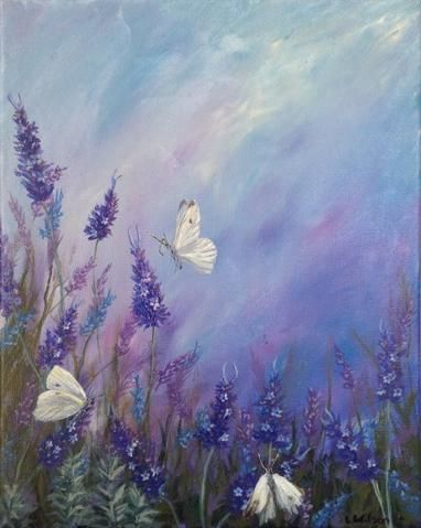 Summer Acrylic Painting, What To Paint, Painting Of Flowers, White Butterflies, Summer Acrylic, Butterfly Art Painting, Image Nature, Summer Painting, Soyut Sanat Tabloları