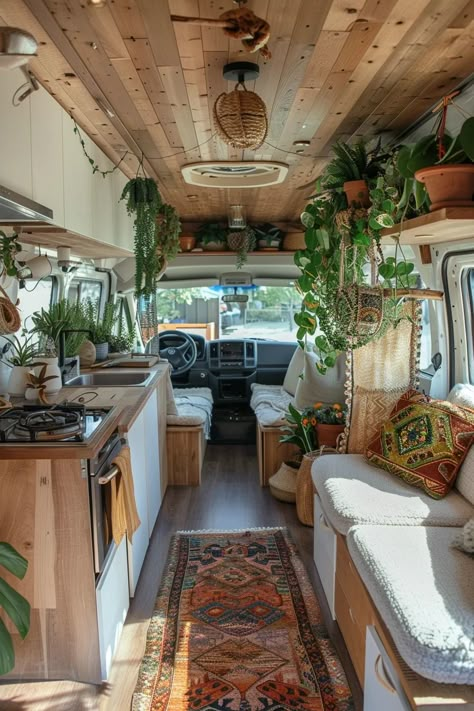 59 Hippie Camper Van Designs - TastyInteriors Vanlife Curtains, School Bus Van Life, Retro Van Interior, Converted Vans To Campers, Converted Camper Van, Vanlife Bathroom, Van Kitchens, Live In Van, Hippie Van Interior