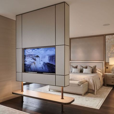 Tv Unit Bedroom, Exclusive Bedroom, Ceiling Design Bedroom, Living Room Design Inspiration, Master Room, Tv In Bedroom, Bedroom Decor Design, Bedroom Bed Design, Wall Decor Ideas