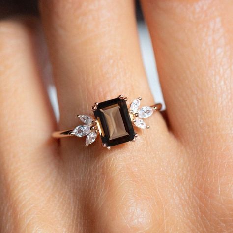 Emerald Cut Smoky Quartz Ring, 14K Gold Smoky Quartz Ring, Silver Smoky Quartz ring, Engagement ring, Solitaire Ring, Gift for her,  --->Ring details: - Theme: Statement & Engagement - Metal Type Sterling Silver, 14K White Gold,14K Rose Gold,14K Yellow Gold - Stone- Smoky (Emerald) - Weight: 1.80 gram approx. (Note:- Weight can be more or less according to the size of the ring) - Ring Size: I offer more than one (Contact us if your ring size is not available in the listing) Makes a Wonderful Gif