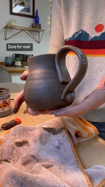 Winding Pine Pottery | Handmade Pottery / Ceramics on Instagram: "Getting a handle on things! I feel like it used to take forever to get handles on my pottery mugs but now that I’ve attached a million (ok, not really 1 million Dr. Evil) …. this process has gotten more efficient. This mug has become a cactus 🌵 mug. If you’ve seen my sprig cactus mugs before (body blue and 🌵 are green), this one has become one of those. They are fun to create but tedious to glaze! It went into the bisque fire ye Pulling Handles Pottery, Mug Handles Pottery, Handles Pottery, Pottery Handles, Cactus Mug, Dr Evil, Mug Handle, Climbing Holds, Pottery Videos