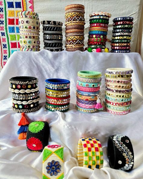 Bangles For Western Wear, Navratri Collection 2023, Navaratri Outfits, Embroidered Bangles, Diy Bangles, Pinterest Women, Cloth Jewellery, Navratri Jewellery, Fabric Bangles