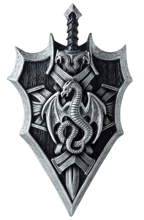 Dragón Lord Shield & Sword Shield Tattoo, Dragon Lord, Medieval Tattoo, Knight Shield, Medieval Shields, Good Knight, Dragon Shield, California Costumes, Heroic Fantasy