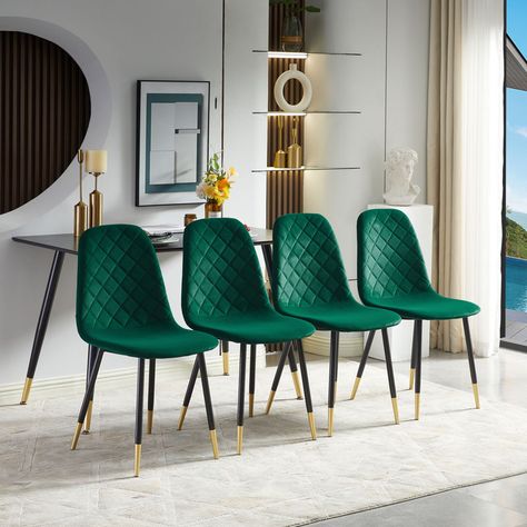 NORDICANA Velvet Side Chair & Reviews | Wayfair Glass Kitchen Tables, Green Velvet Chair, Glass Dining Table Set, Modern Dining Table Set, Glass Round Dining Table, Dining Room Windows, Chair Wood, Comfortable Place, Desk And Chair Set