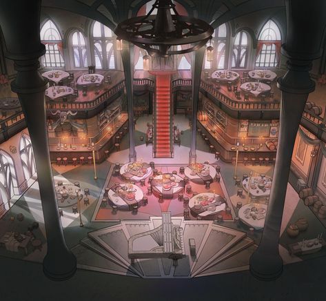 Fantasy Restaurant Art, Fantasy Restaurant Concept Art, Fantasy Cafeteria, Restaurant Concept Art, Tavern Concept Art, Fantasy Restaurant, Fantasy Cafe, Business Restaurant, Dnd Backgrounds