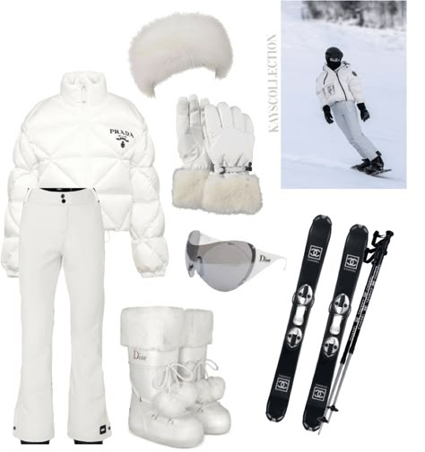 Chanel Skiing Outfit, Ski Outfits For Women Luxury, Dior Skiing Outfit, Chanel Ski Outfit, Prada Skiing, Cute Chanel Outfits, Skiing Trip Outfit, Ski Outfit Inspiration, Courchevel Outfit