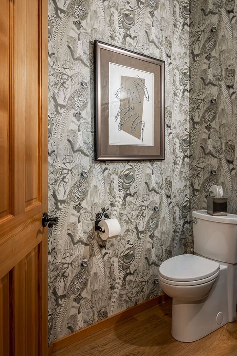 Pheasant wallpaper makes the statement in this woodland home's powder bathroom Pheasant Wallpaper, Classic Powder Room, Woodland Home, Powder Bathroom, Powder Room Wallpaper, Woodland Wallpaper, Laundry Powder, Game Birds, Powder Bath