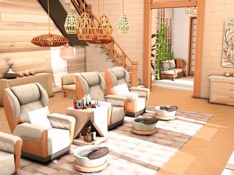 Sims 4 Spa Interior, Sims 4 Cc Spa Day, Spa Bloxburg, Sims 4 Spa Build, Sims Spa, Sims 4 Spa, Desert Luxe, Spa Room Ideas, Snowy Escape