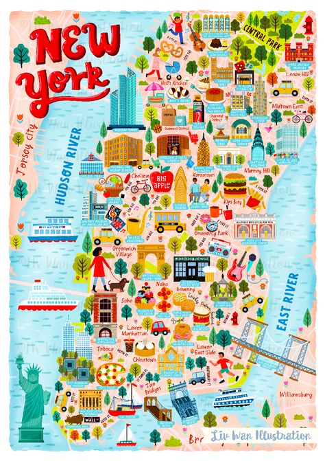 New York City Map Illustration and Design on Behance Central Park Map, City Maps Illustration, City Guide Design, New York Illustration, Nyc Map, New York Map, New York City Vacation, New York Graffiti, New York City Map