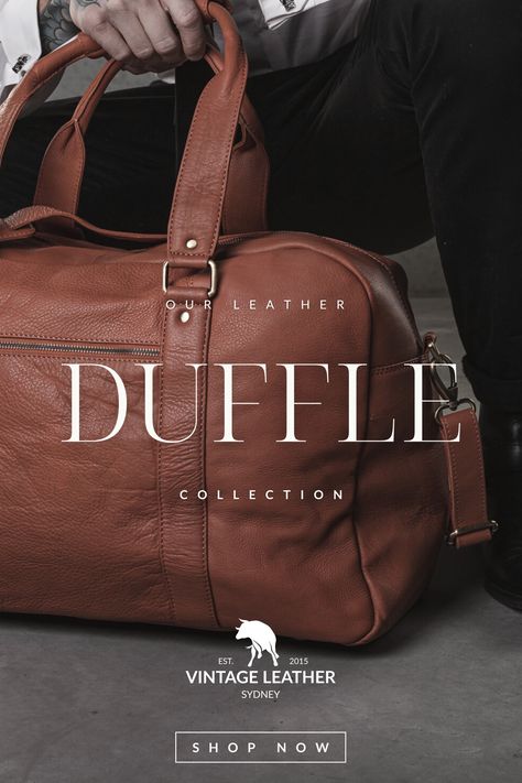 "Rustic leather overnight bag with an adjustable strap and front pocket" Leather Duffle Bag Men, Luxury Bag Brands, Pack Like A Pro, Leather Bag Design, Weekend Bags, Luxury Bags Collection, Leather Weekender Bag, Travel Duffle Bag, Leather Duffle Bag