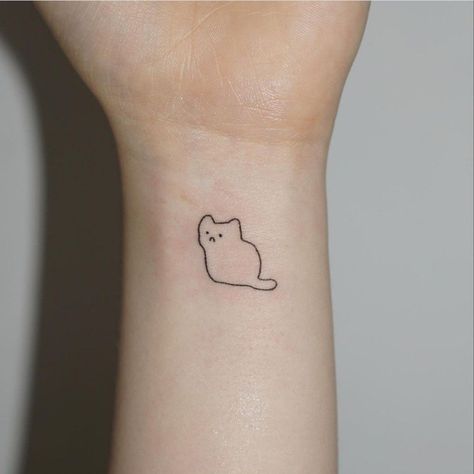 cat tattoo tattooinspiration Small Silly Tattoos Fun, Cat Stick And Poke, Cute Cat Tattoo Simple, Small Cat Tattoo Simple, Cat Tattoos Simple, Kawaii Cat Tattoo, Mini Cat Tattoo, Silly Cat Tattoo, Cat Tattoo Funny