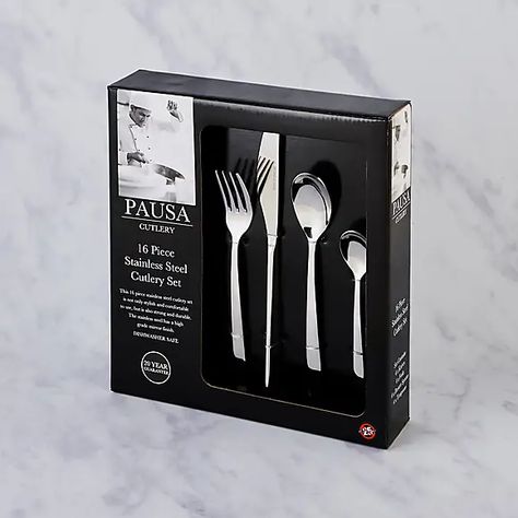 Pausa 16 Piece Cutlery Set | Dunelm Cutlery Packaging, Cutlery Sets, Stainless Steel Cutlery, Dessert Spoons, Dining Table Set, Cutlery Set, Flatware Tray, Table Set, Forks