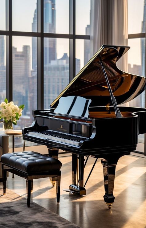 Luxury Piano, Piano Room Design, Grand Piano Living Room, Grand Piano Room, Piano Living Rooms, Steinway Grand Piano, Piano Pictures, Steinway Piano, Baby Grand Pianos