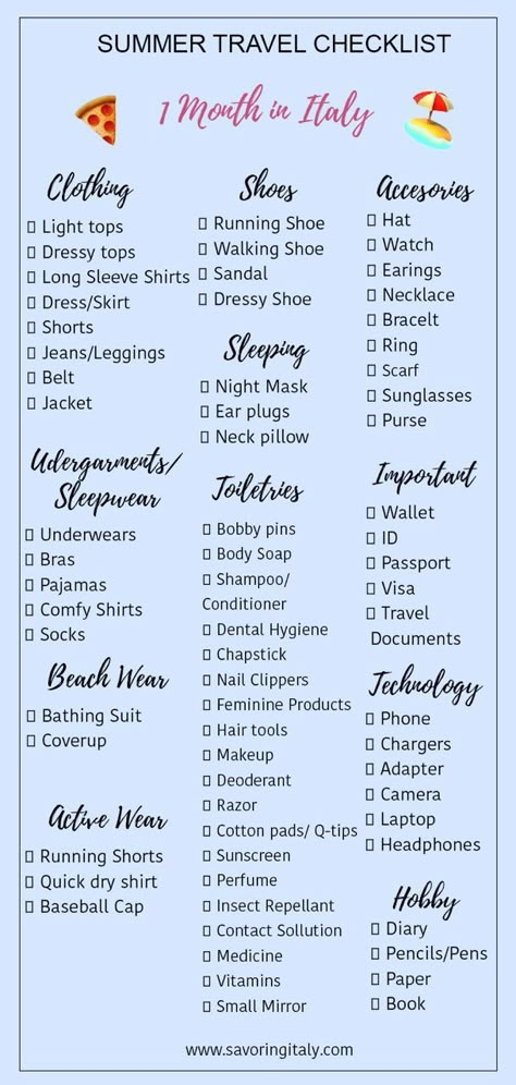 What to Pack for a Month in Italy-Italy travel packing list - get ready for your trip to Italy with our ultimate travel packing list for Italy. Read our article for Italy trip essentials and enjoy our FREE downloadable checklist via @savoringitaly #italy #vacation #packinglist #traveltips #eurotrip #packing #whattopack #summerineurope Packing List For Italy, Pack For A Month, Italy Packing List, Nicki Minaj Quotes, Travel Packing Checklist, Travel Packing List, Packing List For Vacation, Trip To Italy, Travel Essentials List