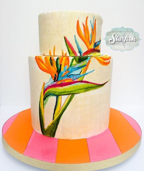 Birds of Paradise cake Bird Of Paradise Cake Ideas, Birds Of Paradise Party Decor, Bird Of Paradise Paper Flower, Cake With Birds And Flowers, Tropical Birthday Cake, Bird Of Paradise Mosaic, Tropical Birthday, Creative Cake Decorating, Girl Cakes