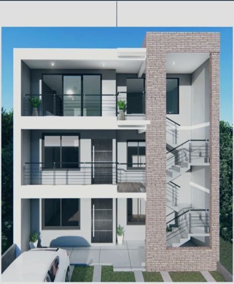 Small Modern Apartment Exterior, Cute Apartment Complex Exterior, Bloxburg Apartment Complex Ideas, Small Bloxburg Apartment, 3 Apartment Building Plan, Apartment Complex Layout Bloxburg, Modern Apartment Complex Exterior, Studio Apartment Exterior, Condo Exterior Design